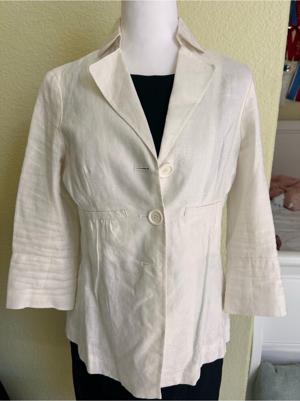 Max Studio Cream Linen-Blend Notched Collar Blazer